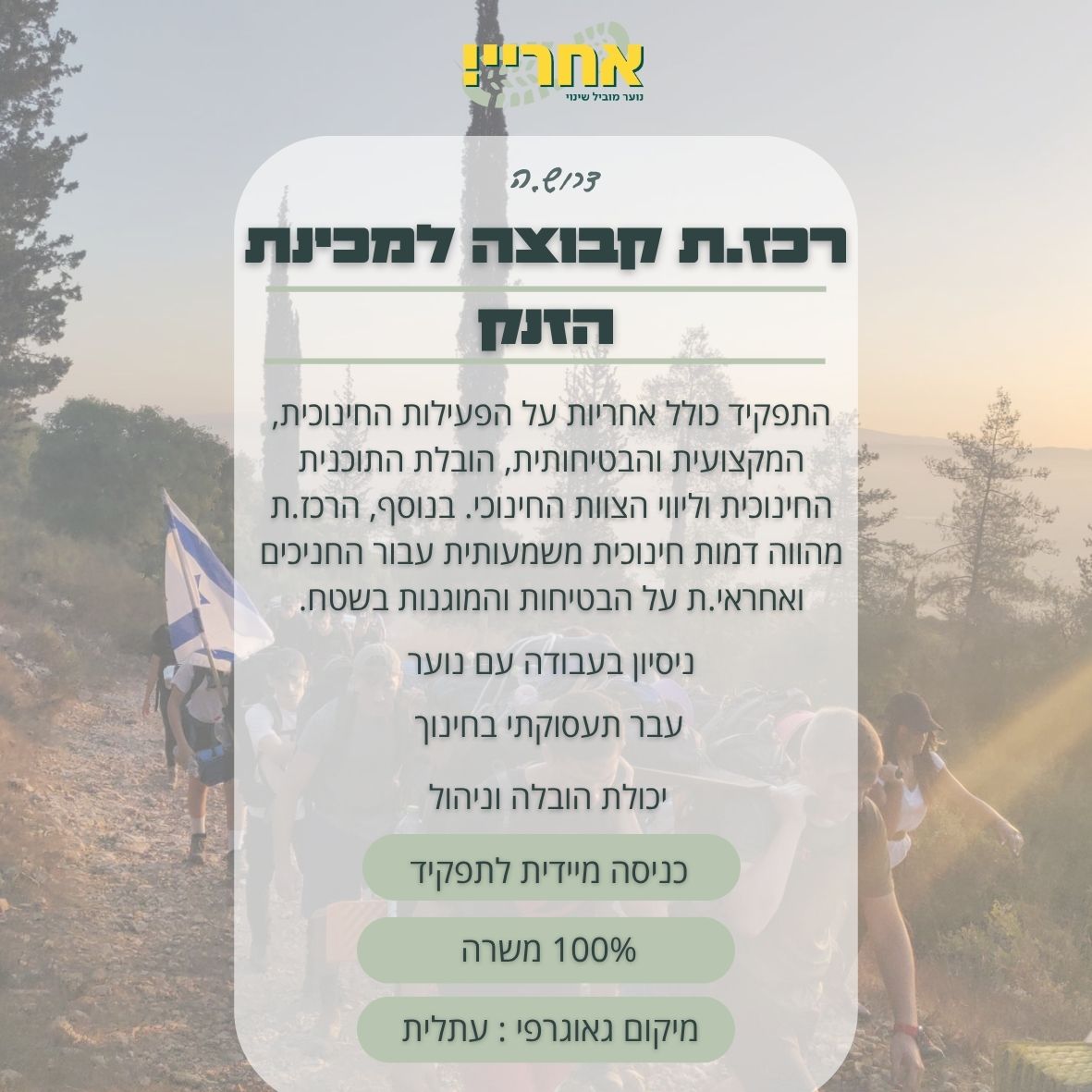 רכז.ת קבוצה למכינת הזנק – עתלית